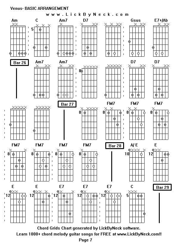 Chord Grids Chart of chord melody fingerstyle guitar song-Venus- BASIC ARRANGEMENT,generated by LickByNeck software.